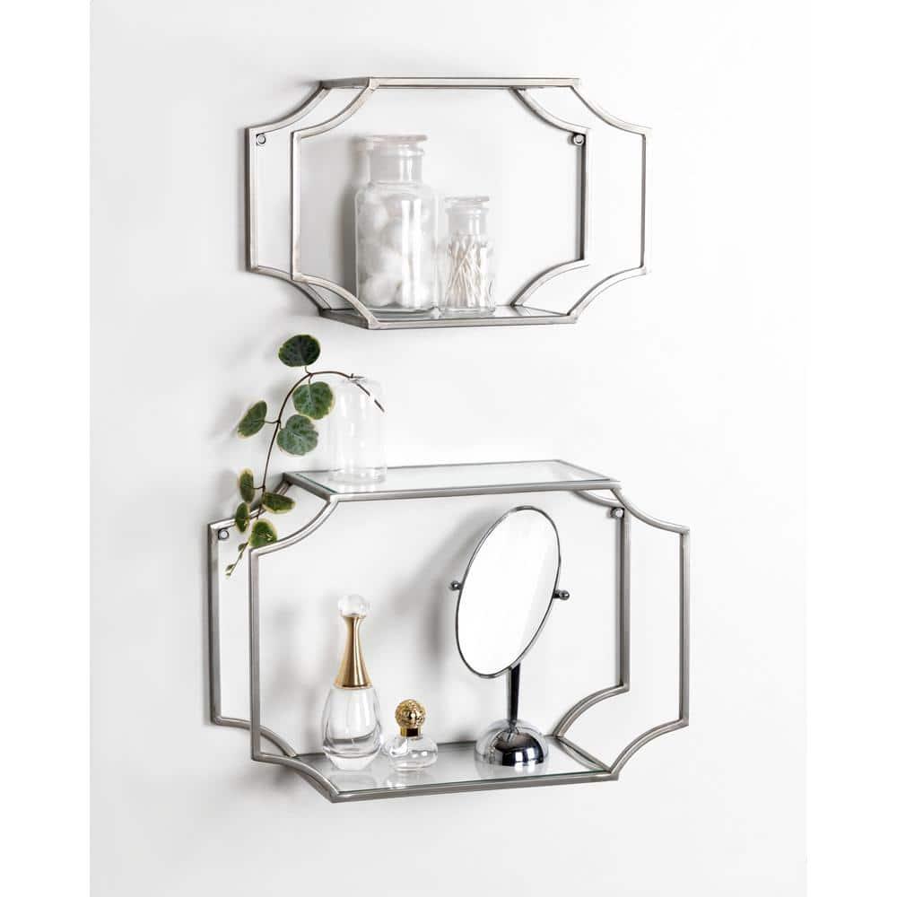 2pc 18" Ciel Modern Glam Metal Wall Shelf Set Silver - Kate & Laurel All Things Decor