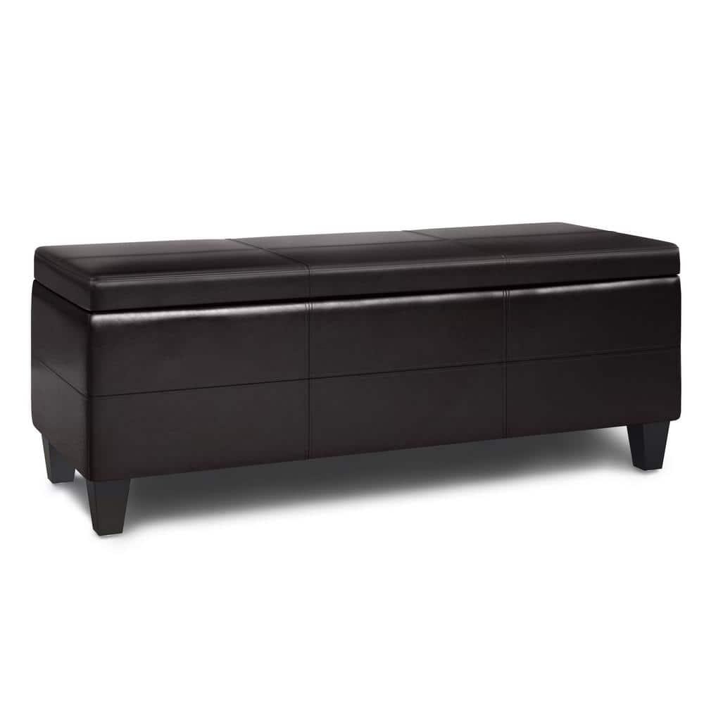 Simpli Home Afton 48"W Vegan Faux Leather Storage Ottoman Bench