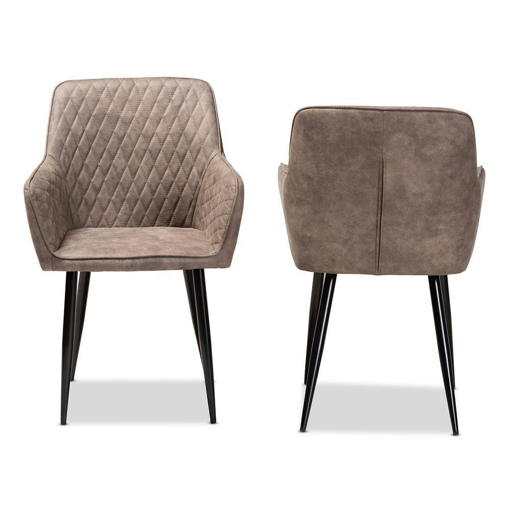 Set of 2 Belen Imitation Leather Upholstered Metal Dining Chairs - Baxton Studio: Quilted Back, Splayed Legs