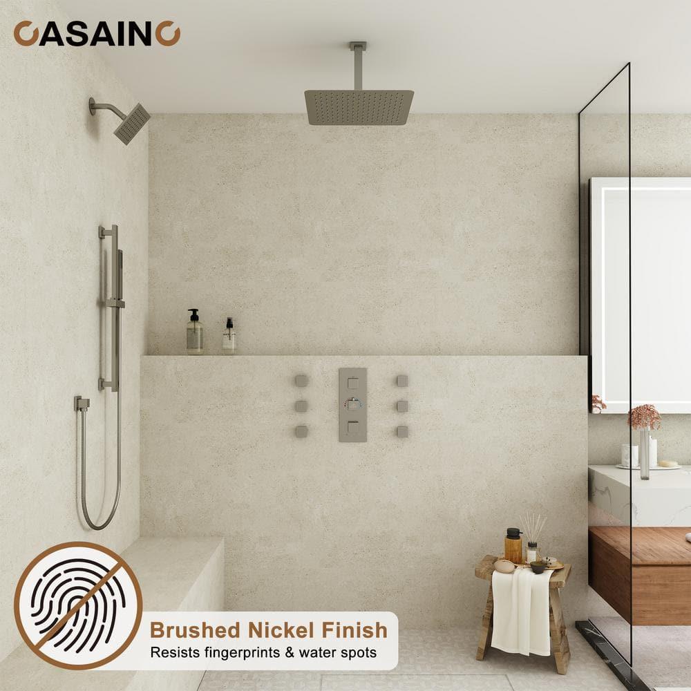 Rainfall Symphony 16inch Dual Shower Head Rainfall Thermostatic Shower System with 16-inch Slide Bar and Body spray