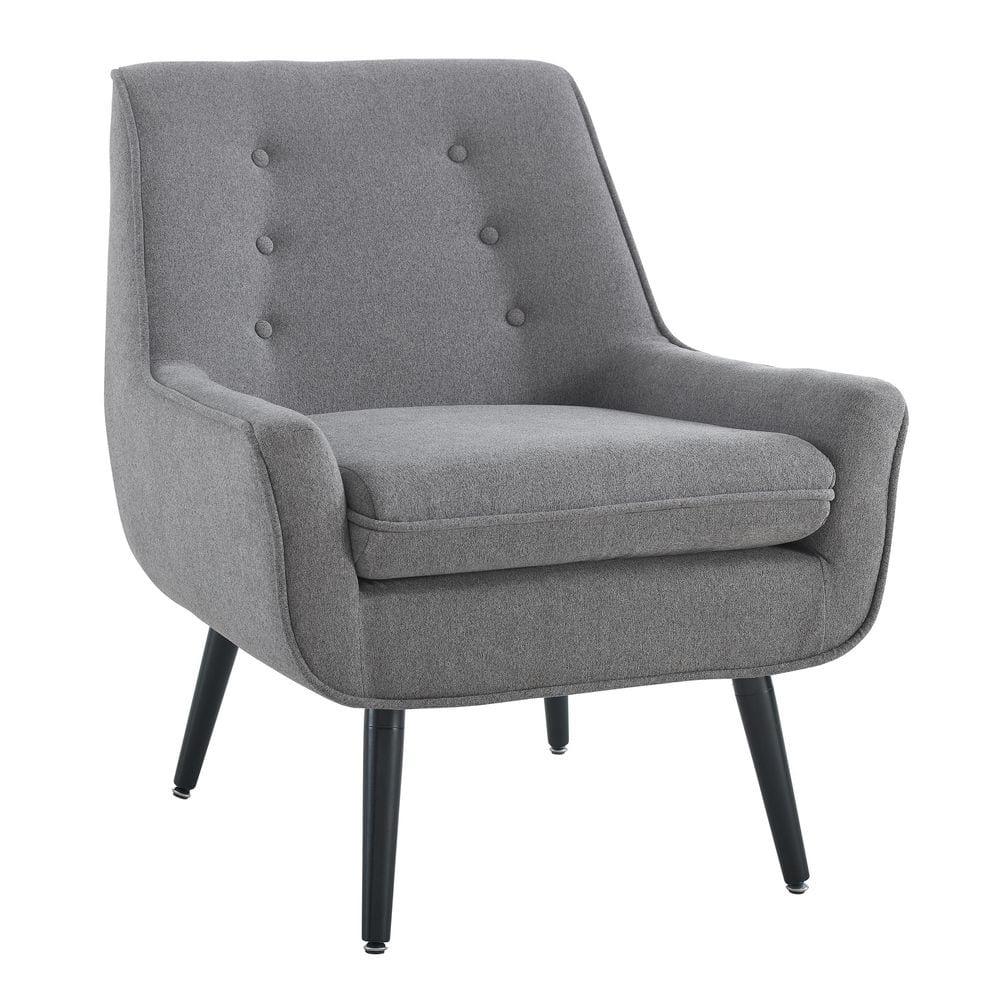 Trelis Mid-Century Modern Retro Style Accent Chair Gray - Linon: Upholstered Rubberwood Frame, Tufted Back, Foam Cushion