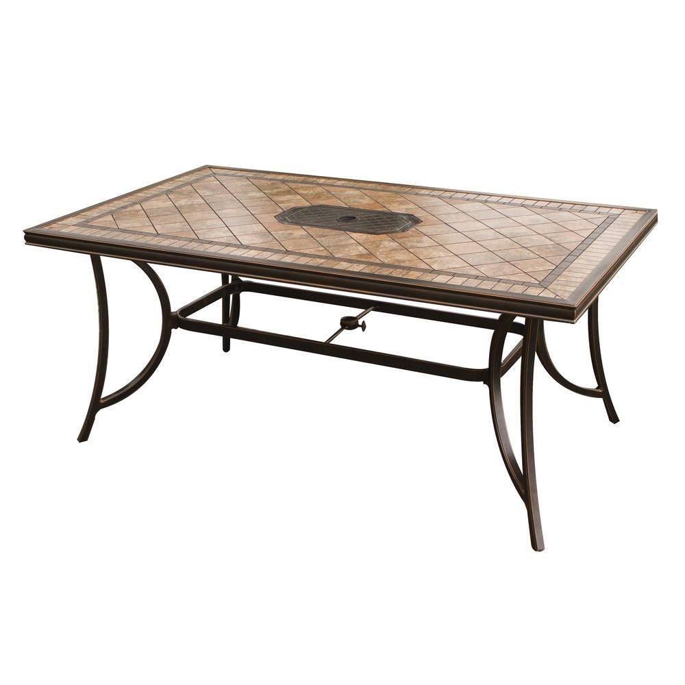 Hanover Monaco 7-Piece Outdoor Patio Dining Set with 4 PVC Sling Dining Chairs, 2 Swivel Rockers, and 40" x 68" Porcelain Tile Rectangular Dining Table | MONACO7PCSW