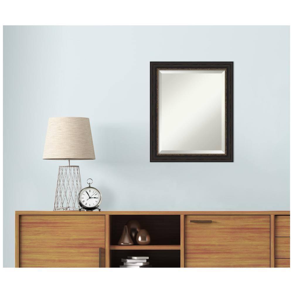 Amanti Art Beveled Bathroom Wall Mirror - Accent Bronze Narrow Frame Outer Size: 20 x 24 in