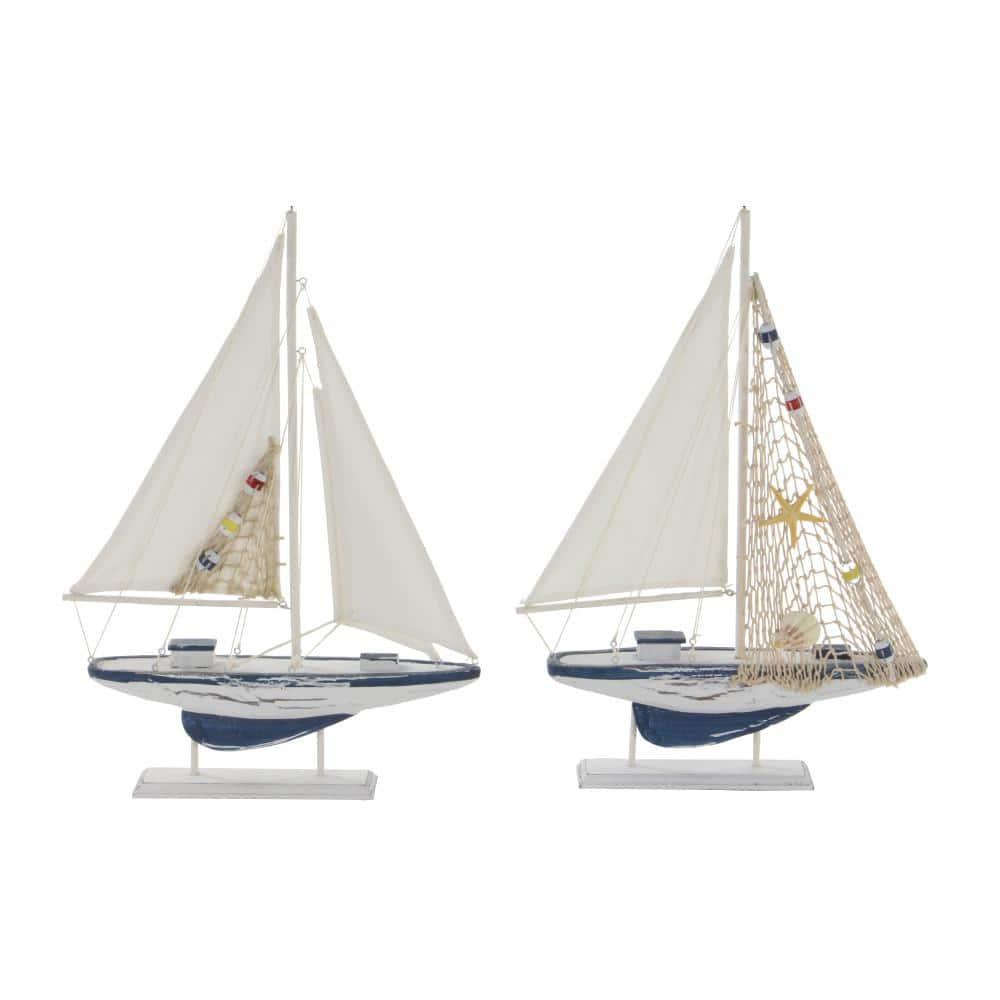 20"H, 13"W White Wood Sail Boat Sculpture, by DecMode (2 Count)