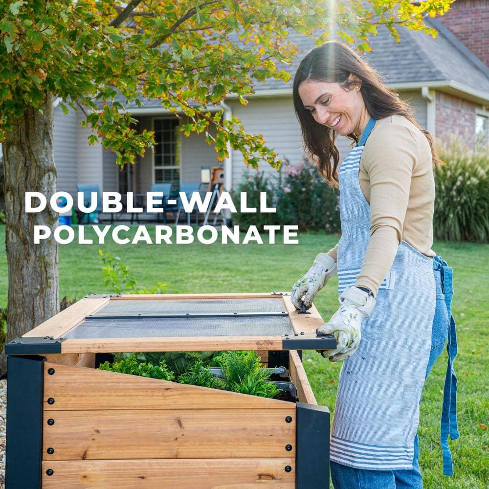 Backyard Discovery Aggie 4x2' Cedar Wood Cold Frame Mini Greenhouse, Polycarbonate Lid