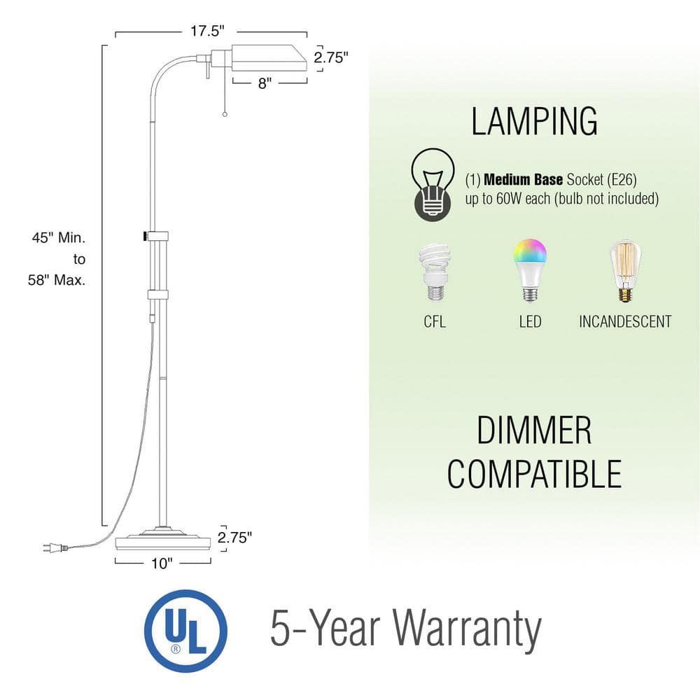 GOURE Prescott 58" Modern Industrial Adjustable Standing Pharmacy Floor Lamp, Dark Bronze Finish, Includes 6W LED Bulb (60W eq.) Energy Efficient, Eco-Friendly, Pivot Head for Hobby/Precise Task