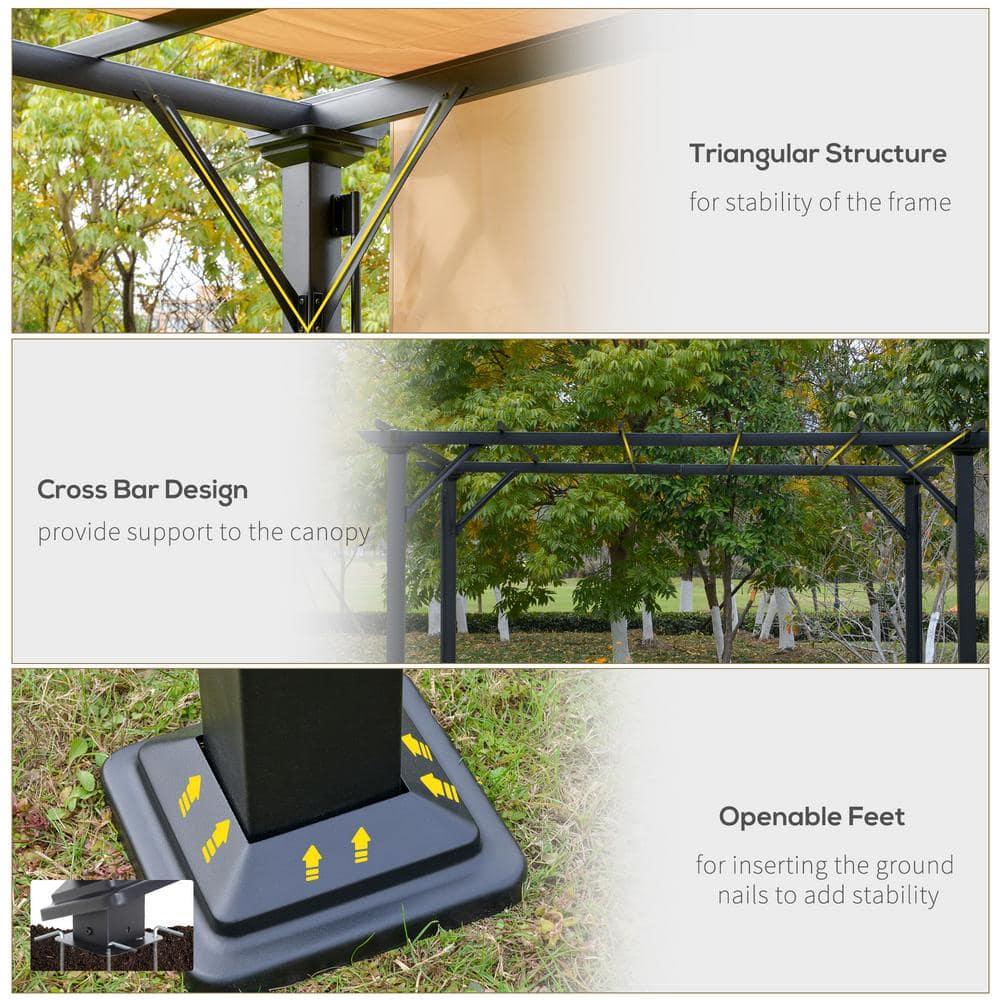 Outsunny 10' x 10' Outdoor Retractable Pergola Canopy with Sun Shade Unique Design Canopy Patio Metal Shelter for Garden Porch Beach, Beige