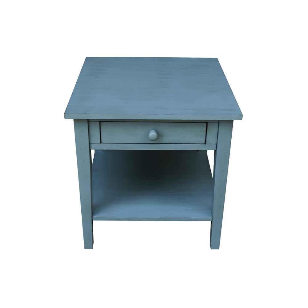 International Concepts Spencer End Table Antique Ocean Blue: Hardwood Frame, 25" High, Square Shape, Spot Clean