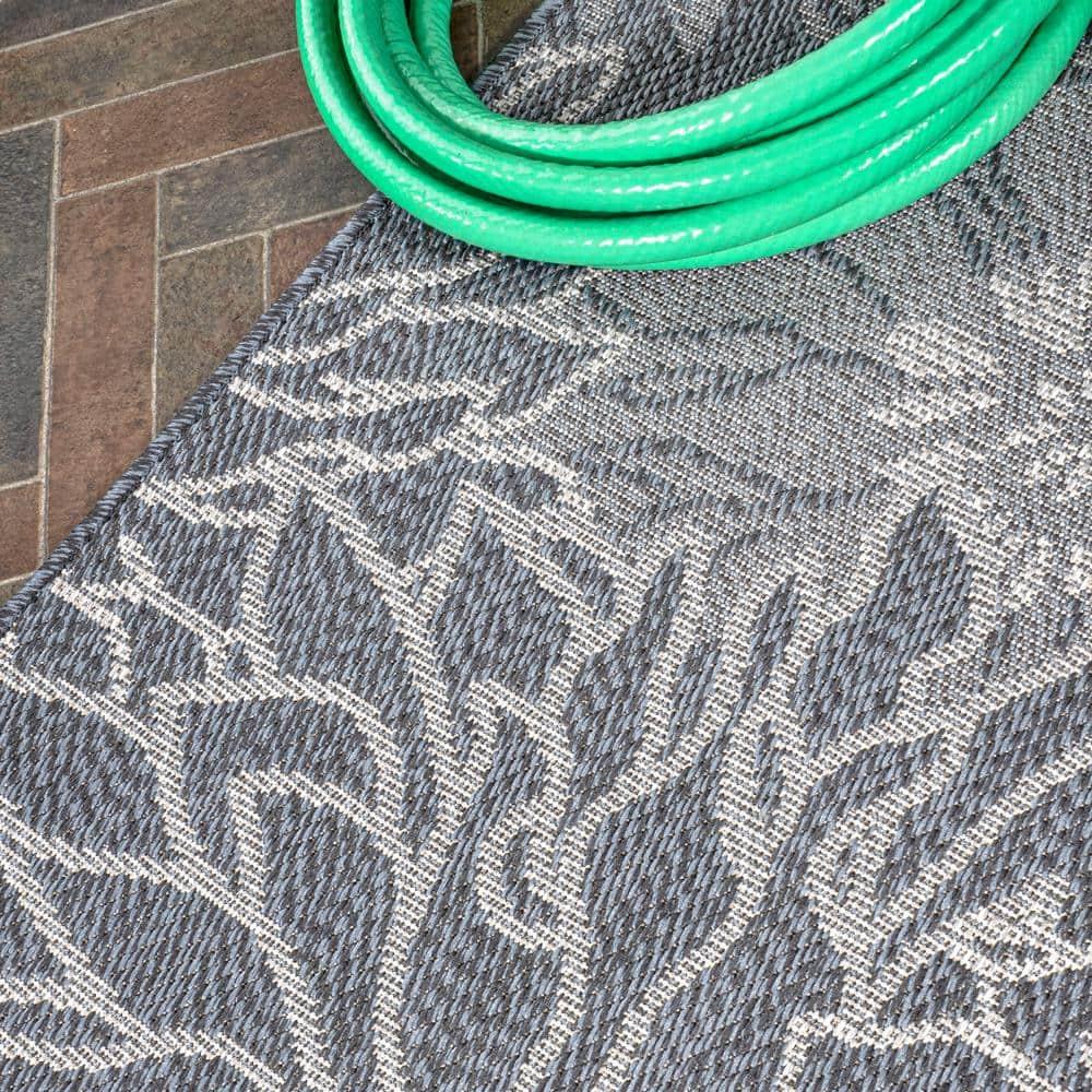 3' x 5' Bahamas Modern All-Over Floral Indoor/Outdoor Area Rug, Navy/Gray - JONATHAN Y