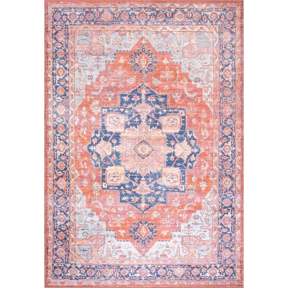 5' x 8' Maris Ornate Medallion Machine Washable Indoor/Outdoor Area Rug, Orange/Cream - JONATHAN Y