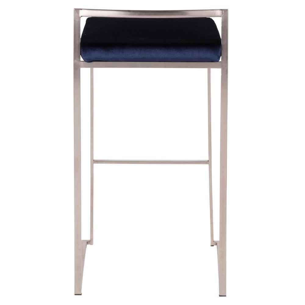Set of 2 30" Fuji Contemporary Stackable Barstools Stainless Steel Blue Velvet - LumiSource: Kitchen, Low Back