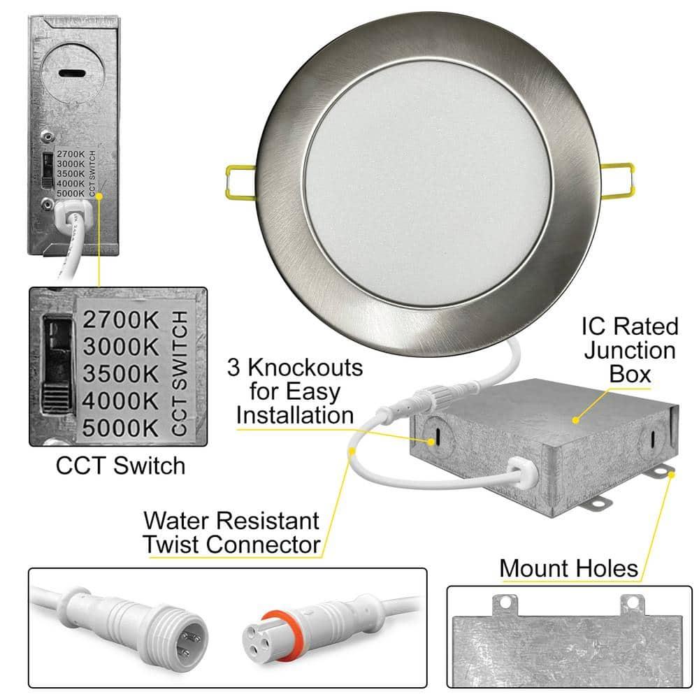 NUWATT NW-P-DL-6-15W-5CT-BN-12P Panel Downlight 6.88'' Selectable Color Temperature Dimmable Air-Tight IC Rated LED Canless Recessed Lighting Kit (Set of 12)