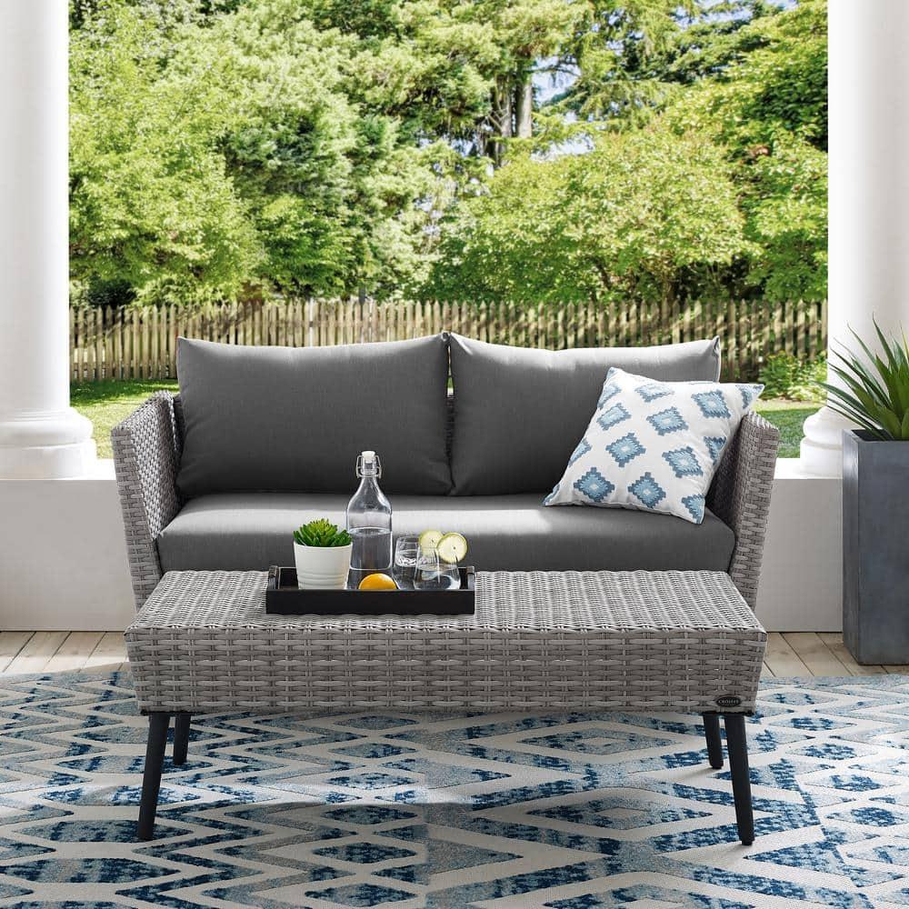 2pc Richland Outdoor Patio Loveseat and Coffee Table Set - Gray - Crosley
