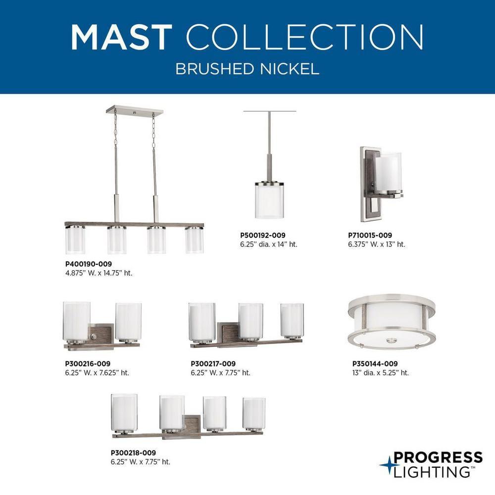 Progress Lighting Mast 4-Light Island Pendant, Brushed Nickel, Clear and Etched Glass Shades