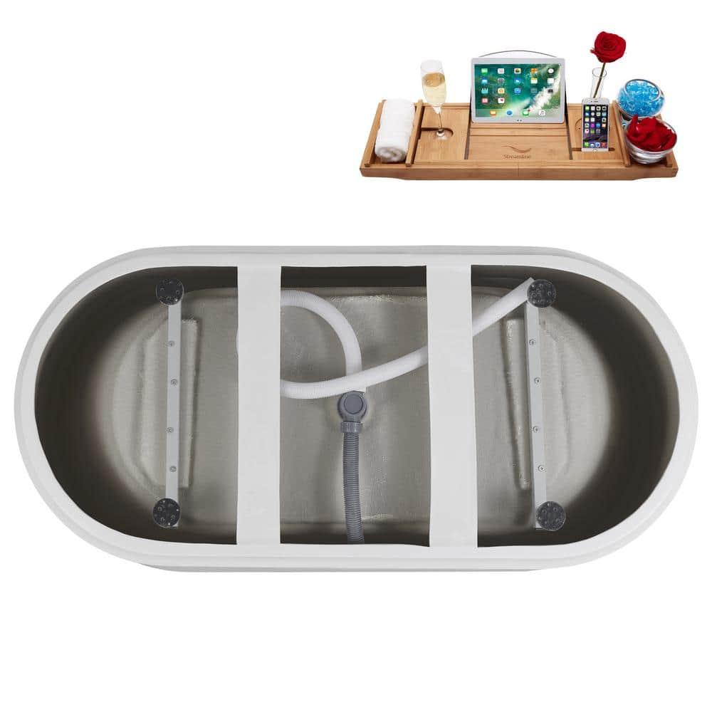 59" Streamline Soaking Freestanding Tub and Tray With Internal Drain