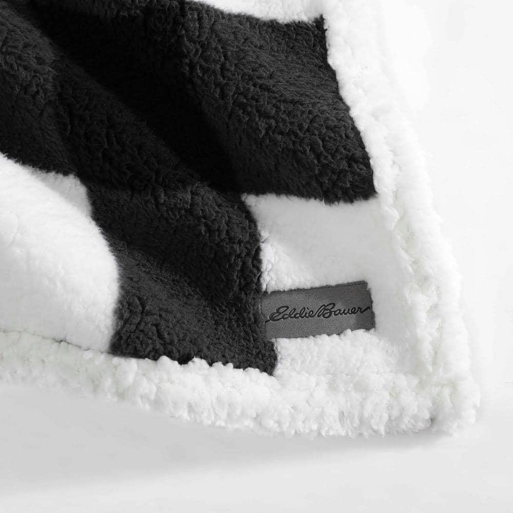 50"x60" Cabin Plaid Reversible Throw Blanket White/Black - Eddie Bauer: Soft Fleece, Travel-Friendly, Machine Washable