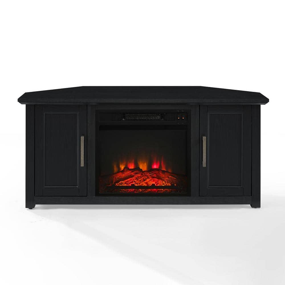 Crosley Camden Corner TV Stand for TVs up to 50" with Fireplace Black : Mid-Century Modern, Adjustable Shelves, Cable Management