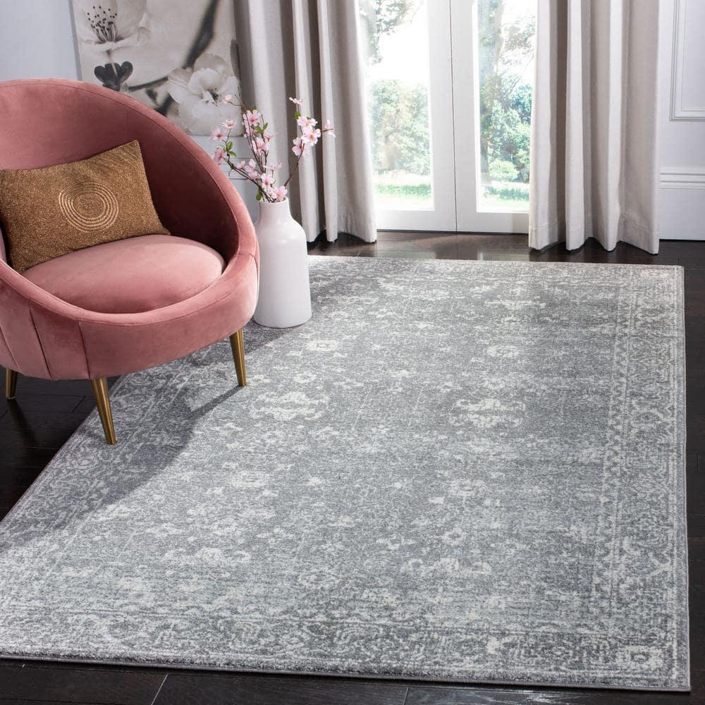 Evoke EVK270 Power Loomed Area Rug Grey / Ivory 5'-3" X 7'-6" - Safavieh.