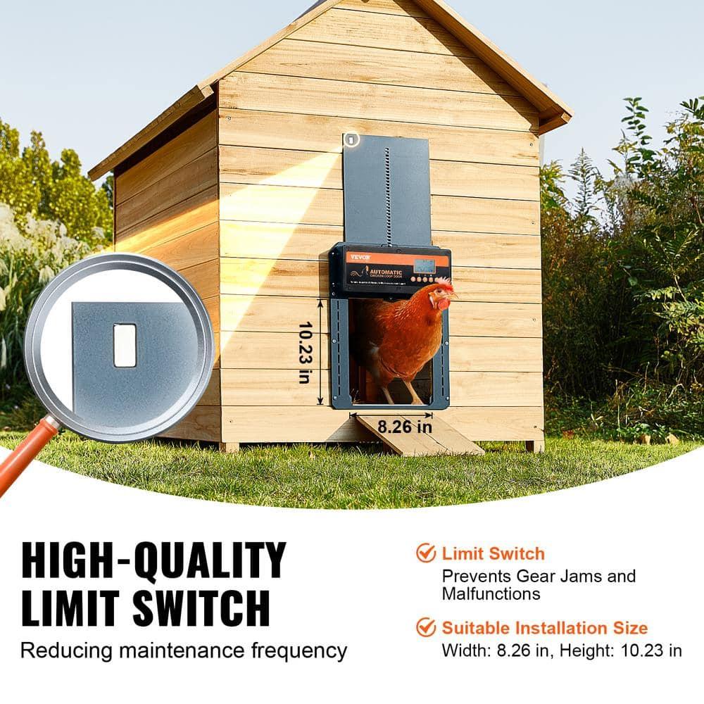 VEVOR Automatic Chicken Coop Door, Auto Chicken Door Opener with Timer & Light Sensor Aluminum Chicken Coops Door with Remote Control and LCD Screen, 4 Modes Opening, Battery or DC Powered
