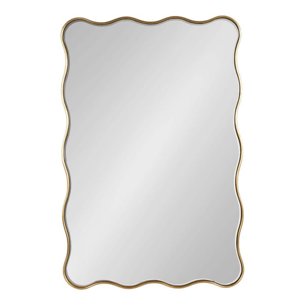 Kate & Laurel All Things Decor 24"x36" Viona Rectangle Scalloped Mirror Gold: Elegant Wavy Design, No Assembly Required
