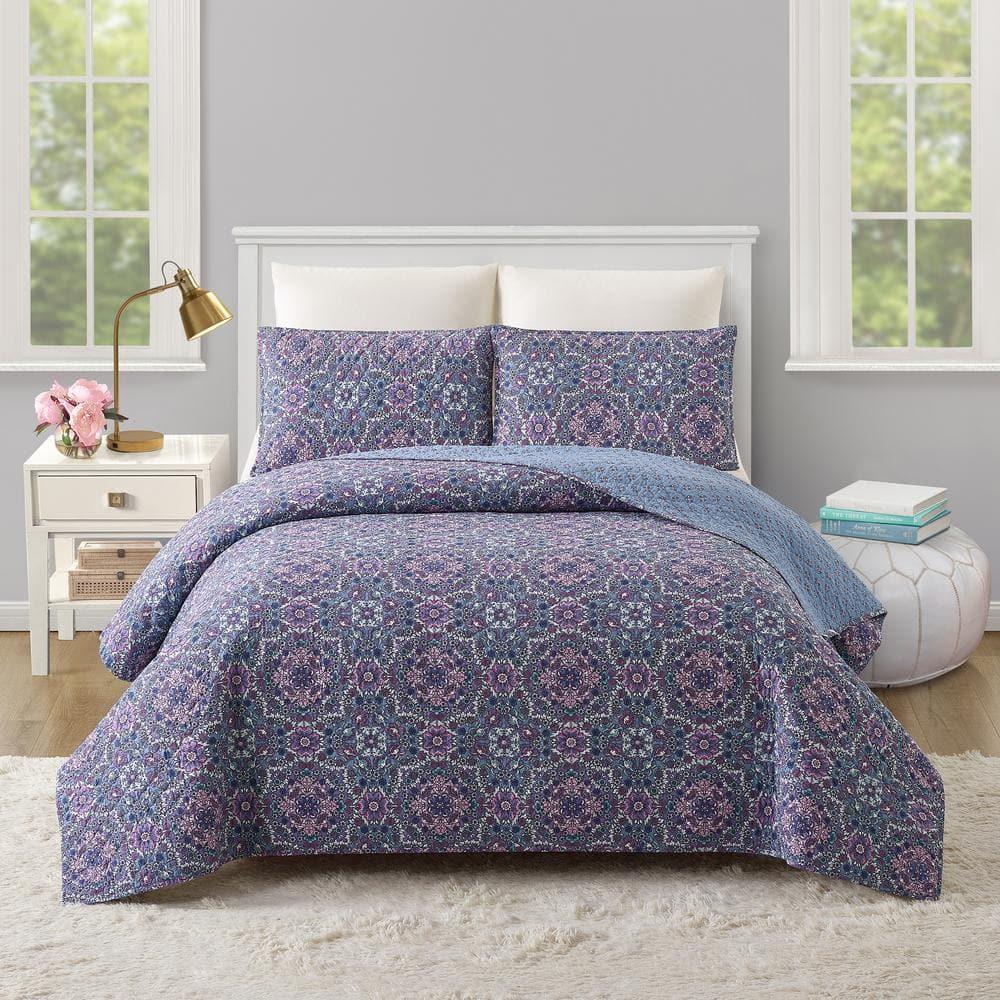 Modern Heirloom Lavender Florals 100% Cotton Purple Quilt Set