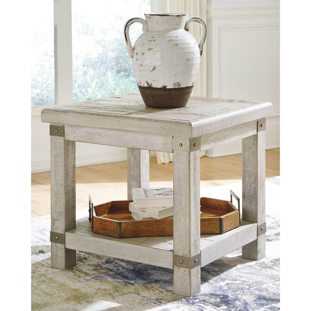 Carynhurst Rectangular End Table White - Signature Design by Ashley: Farmhouse Style, Distressed Finish, Storage Shelf
