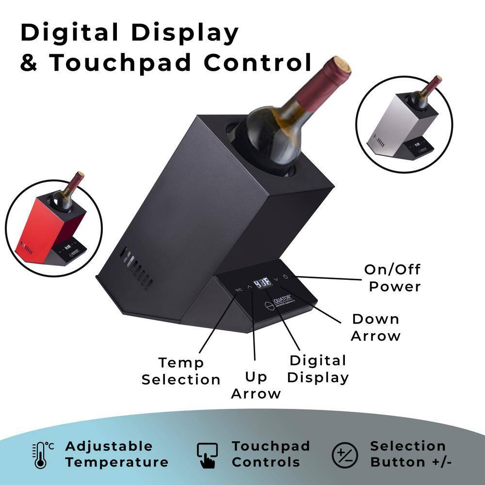 Equator Advanced Appliances Equator 110V/12V Portable Electric Wine Chiller for Red, White, Champagne, and Water Bottles, 750mL Single Bottle Cooler, Stainless Body, Rechargeable, 24h Cold, Ideal for Parties & Gifts