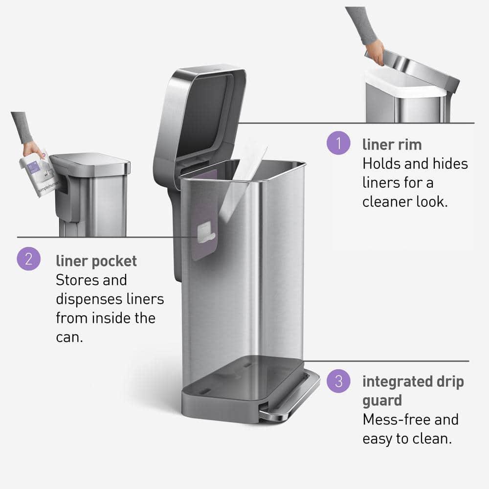 Simplehuman 58L / 15.3 Gallon Hands-Free Dual Compartment Recycling Kitchen Step Trash Can with Lid