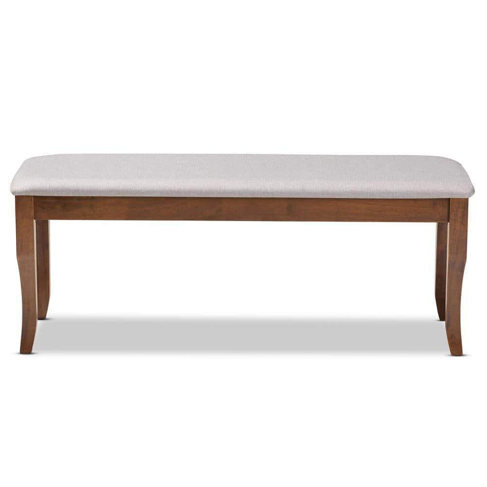 Everly Quinn Violette Modern and Contemporary Gray Fabric Upholstered and Walnut Brown Finished Wood Dining Bench