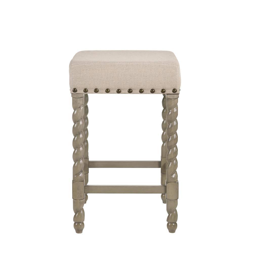 Carolina Living 24" Cadmus Counter Height Barstool Gray/Beige: Upholstered Seat, Antique Brass Nailhead Trim