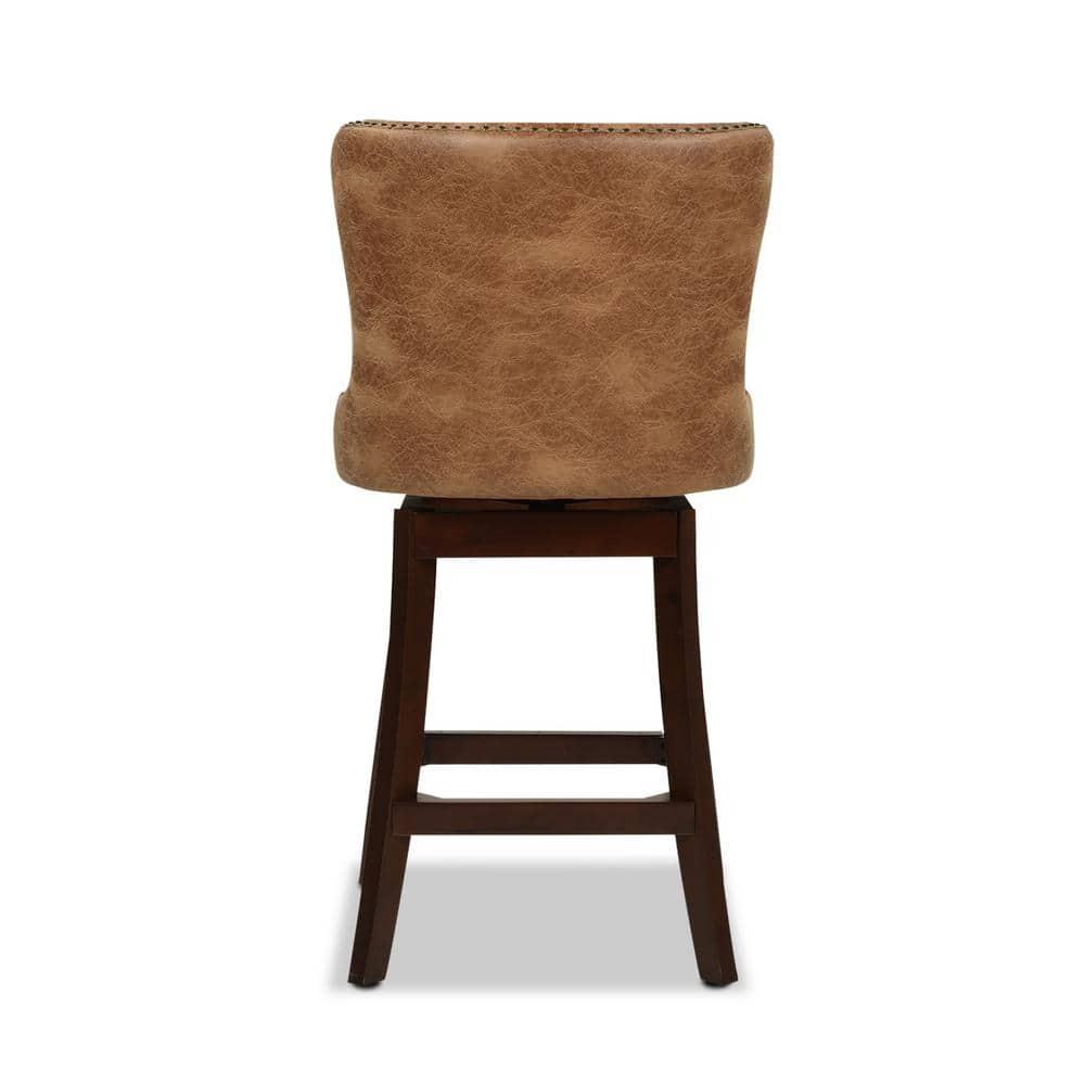 Holmes Tufted High-Back 360 Swivel Counter-Height Barstool Tan Brown