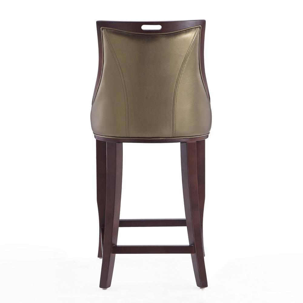 Set of 2 Emperor Upholstered Beech Wood Faux Leather Barstools Bronze - Manhattan Comfort: Semi-Gloss Finish, No Assembly Required