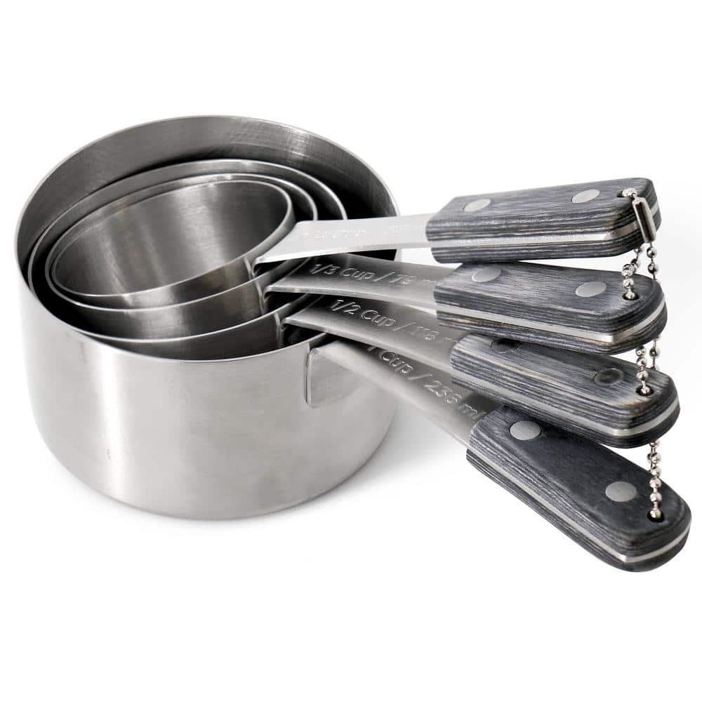 Oster Blakeley 4 Piece Stainless Steel Measuring Cup Set in Dark Gray with Wood Handles