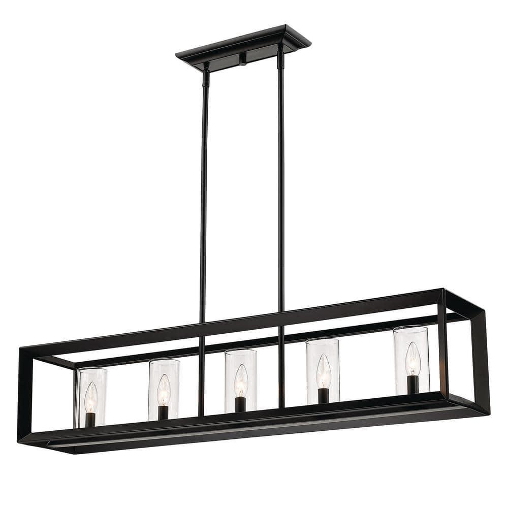 Golden Lighting Smyth 5-Light Linear Pendant in Matte Black with Clear Glass
