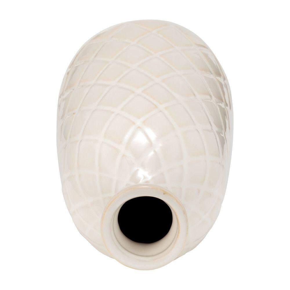 Sagebrook Home 12" Ceramic Vase - Contemporary Plaid Textured Ivory/Beige Vase For Floral Arrangements - Decorative Table Accent for Home or Office