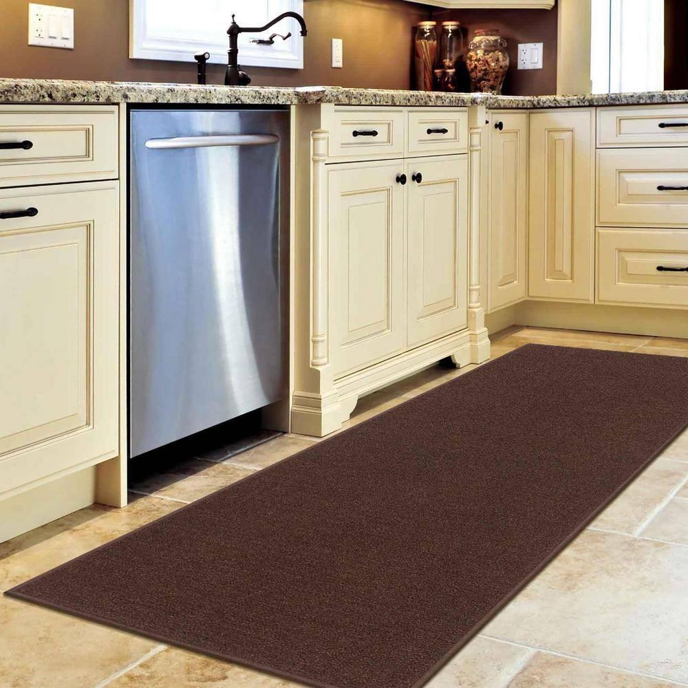 Ottomanson Non-Slip Hallway Runner Rug 2x6 Rubberback Solid Indoor Rug, 2'2" x 6', Brown