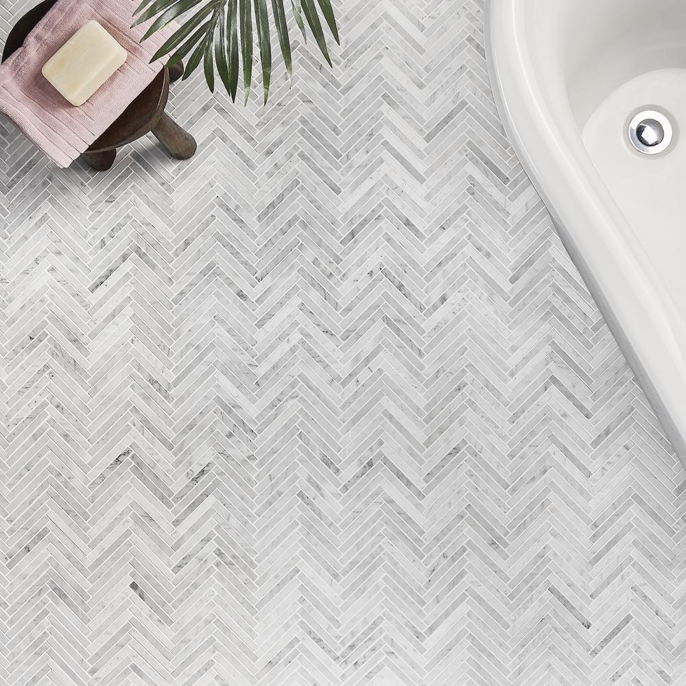 Marble Collection 0.5" X 4" Herringbone Natural Stone Mosaic Wall & Floor Tile