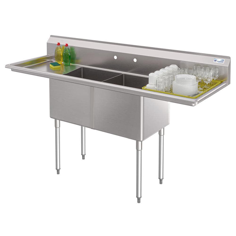 72 in. 16-Gauge Commercial Sink with Backsplash and Dual 18 in. Drainboards, Bowl Dimensions 18"x18"x14" in Stainless-Steel (KM-SB181814-18B316)