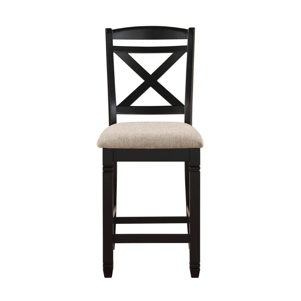 Fabric Upholstered Wooden Counter Height Chair with X Design Backrest, Brown