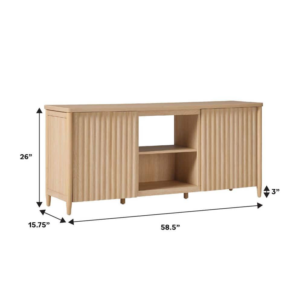 Scandinavian Reeded TV Stand with Storage for up to 70" TVs, Coastal Oak