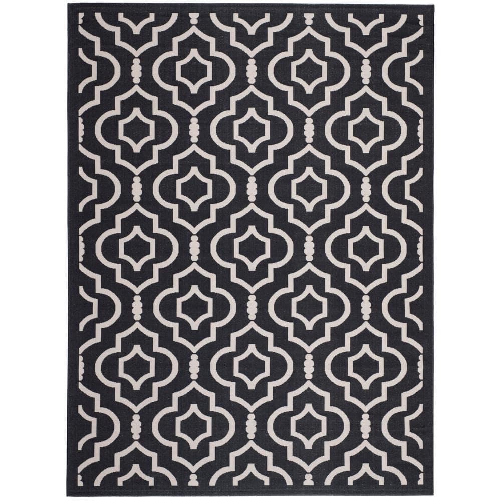Courtyard CY6926 Power Loomed Indoor and Outdoor Area Rug - Black/Beige - 4'x5'7" - Safavieh