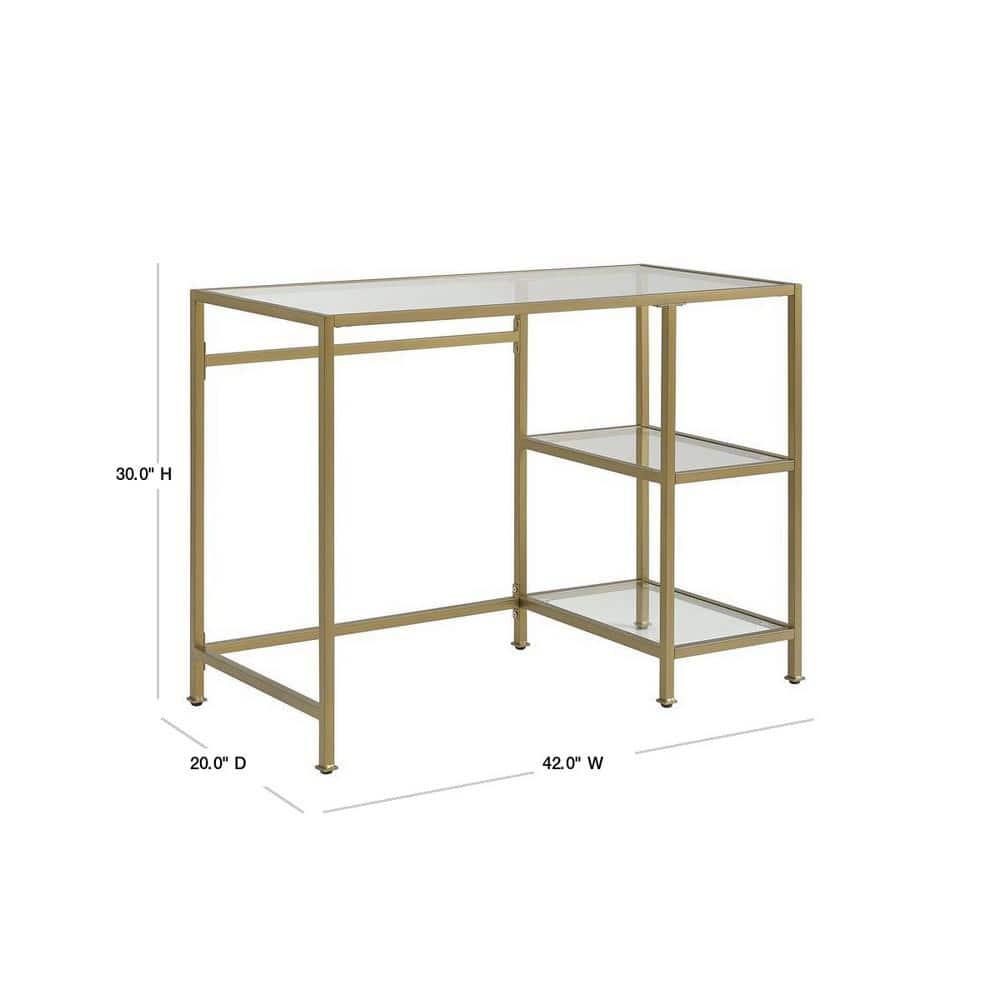 Aimee Desk Gold - Crosley: Sleek Steel Frame, Tempered Glass Top, Open Storage Shelf