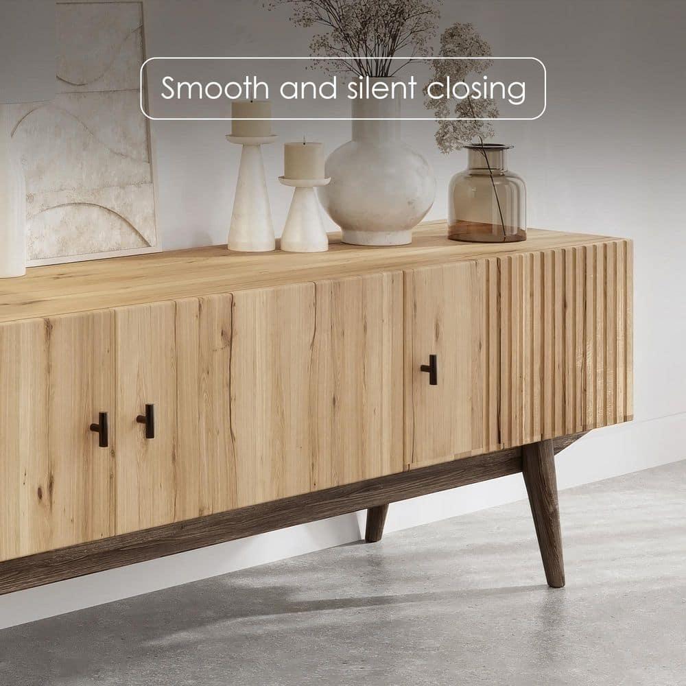 Living Skog  Chelsea Brown TV Stand Fits for TV's up to 65 in. with Slatted Design and Wood Legs light brown Matte Laminate