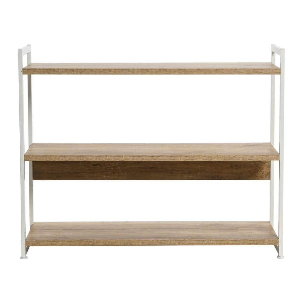 Household Essentials 32.5" Jamestown Wide 3 Shelf Bookshelf: Metal Frame, Coastal Oak Collection