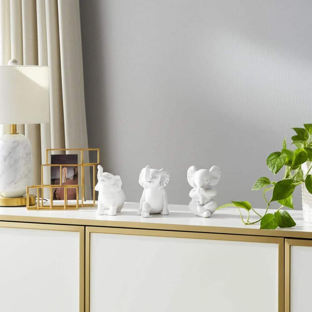 Sagebrook Home Set of 3 Yoga Elephant Figurines - Classic White Polyresin Sculpture of Yoga Posed Eleplants - Home, Office, Yoga Studio Decor -