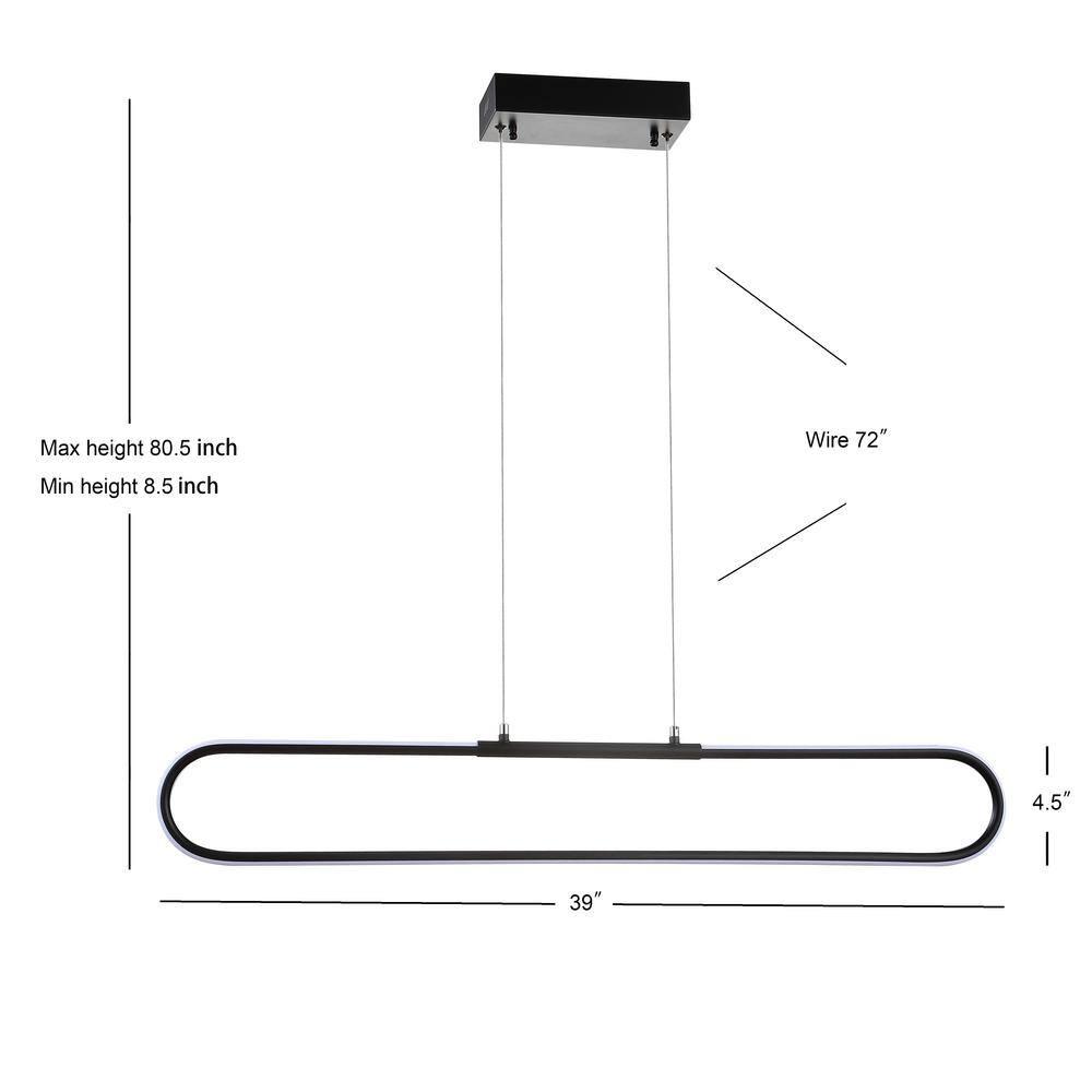 Ned 39" Dimmable Adjustable Integrated LED Metal Linear Pendant, Black
