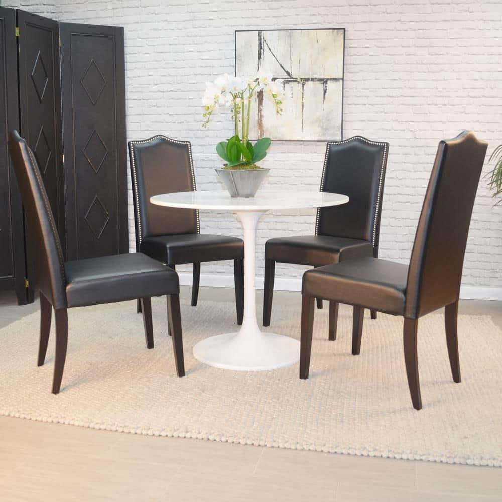 Carolina Living 36" Zaha Round Marble Top Dining Table White: Midcentury Modern, Metal Pedestal Base, Seats 4