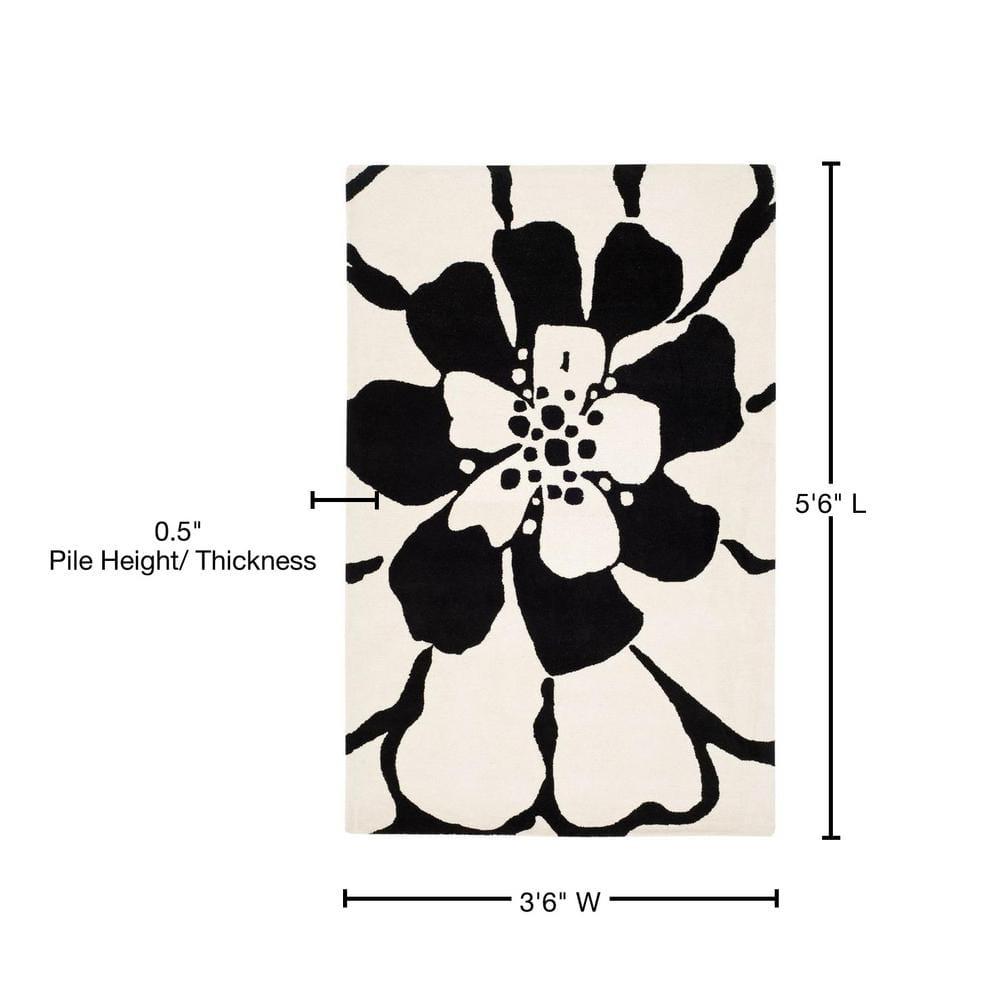 SAFAVIEH Soho Kelly Floral Wool Area Rug, Black/White, 3'6" x 5'6"