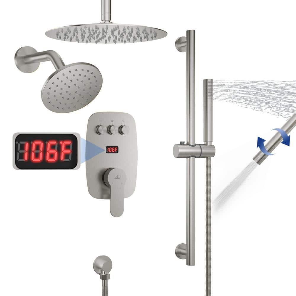CASAINC BR01008SX12BN Rainfall Symphony 12inch Dual Showerhead Temperature Display Shower System with 2 in 1 Slider Bar Shower Handheld