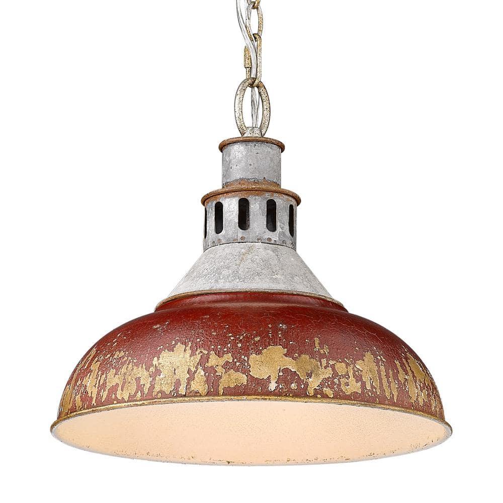 Golden Lighting Kinsley 1-Light Pendant in Aged Galvanized Steel with Antique Red